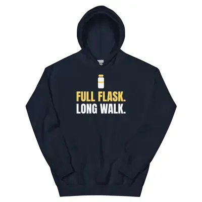 Full flask. Long walk — navy unisex hoodie