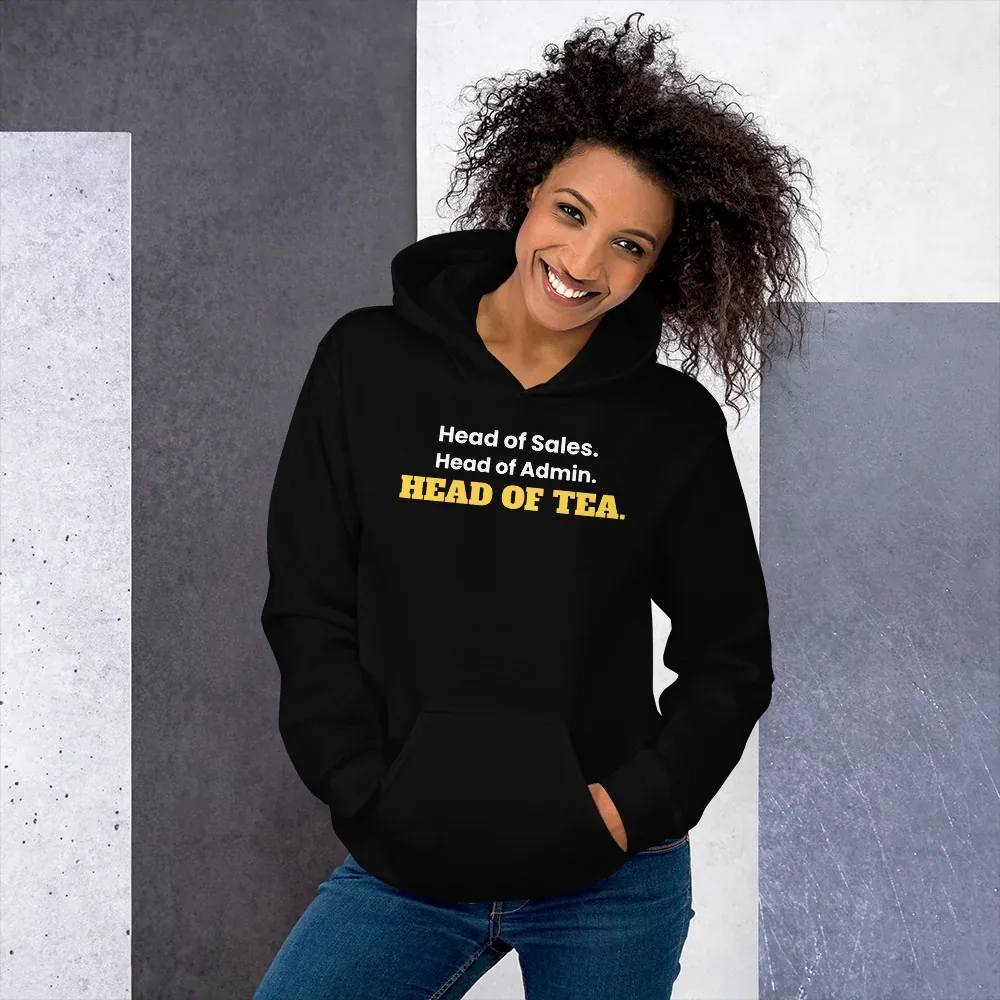 Head of Sales. Head of Admin. Head of Tea — black unisex hoodie: Worn (lifestyle)