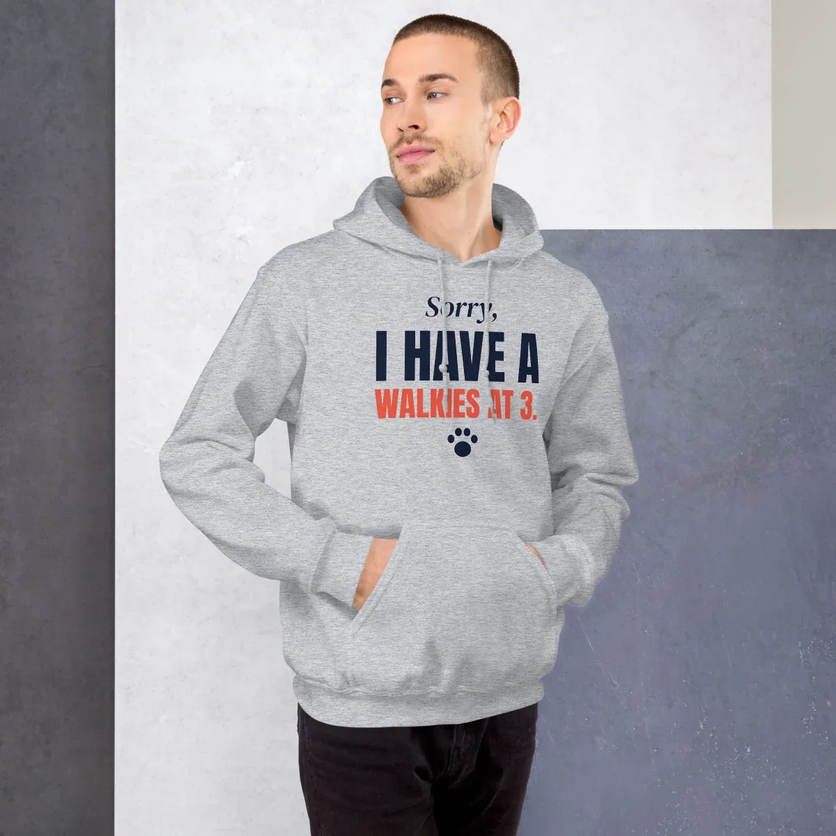 Sorry, I have a walkies at 3 — sport grey unisex hoodie: Worn (lifestyle)