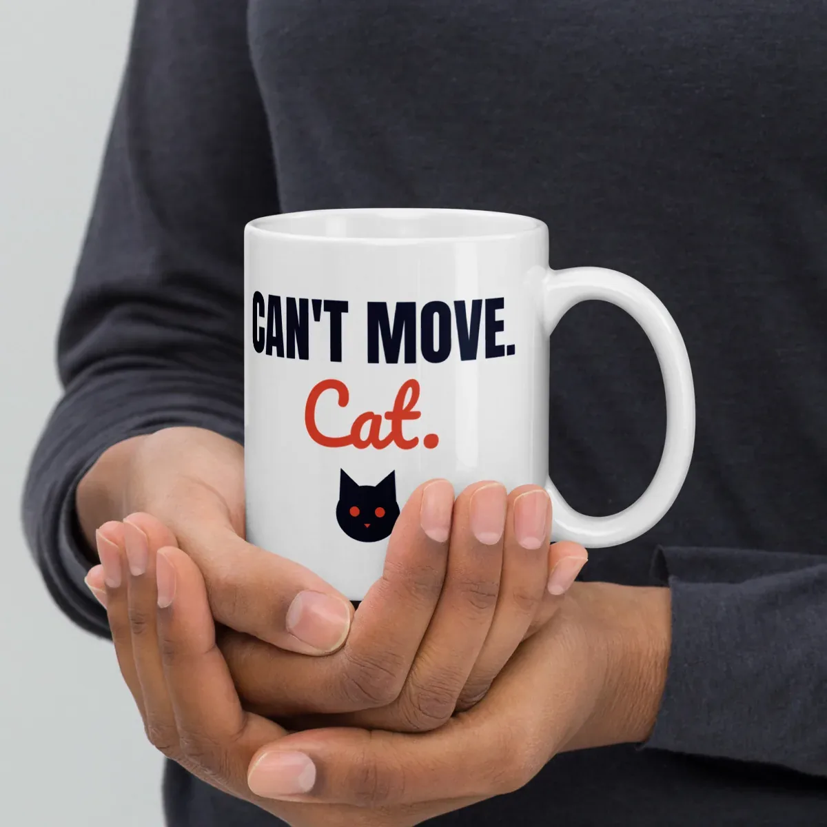 Can't move. Cat. — 11oz mug: Lifestyle, handle on right