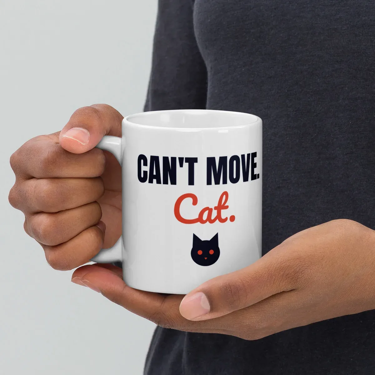 Can't move. Cat. — 11oz mug: Lifestyle, handle on left