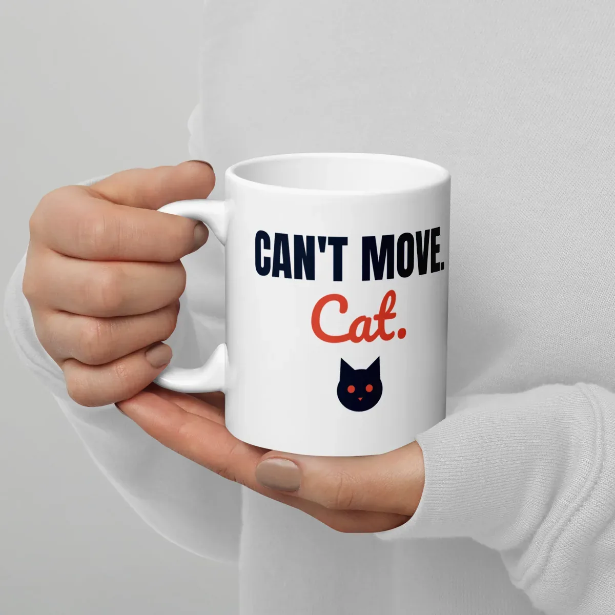 Can't move. Cat. — 11oz mug: Lifestyle, handle on left