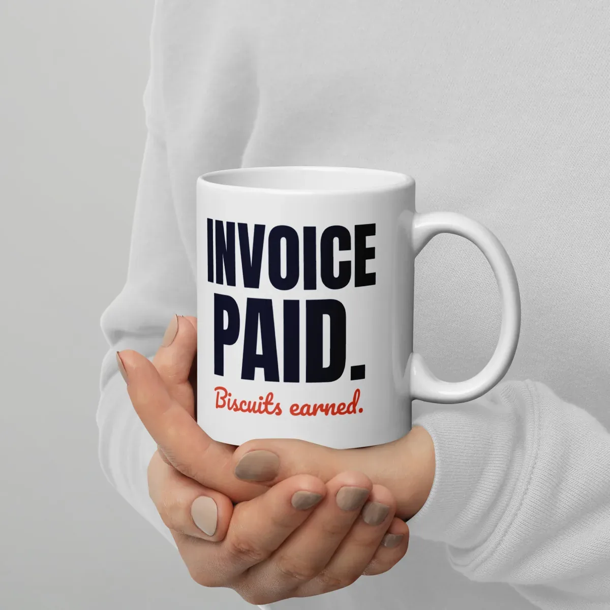 Invoice paid. Biscuits earned — 11oz mug: In hand