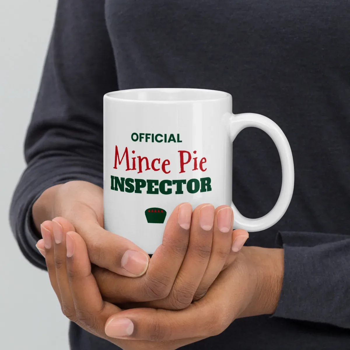 Official Mince Pie Inspector — 11oz mug: In hand