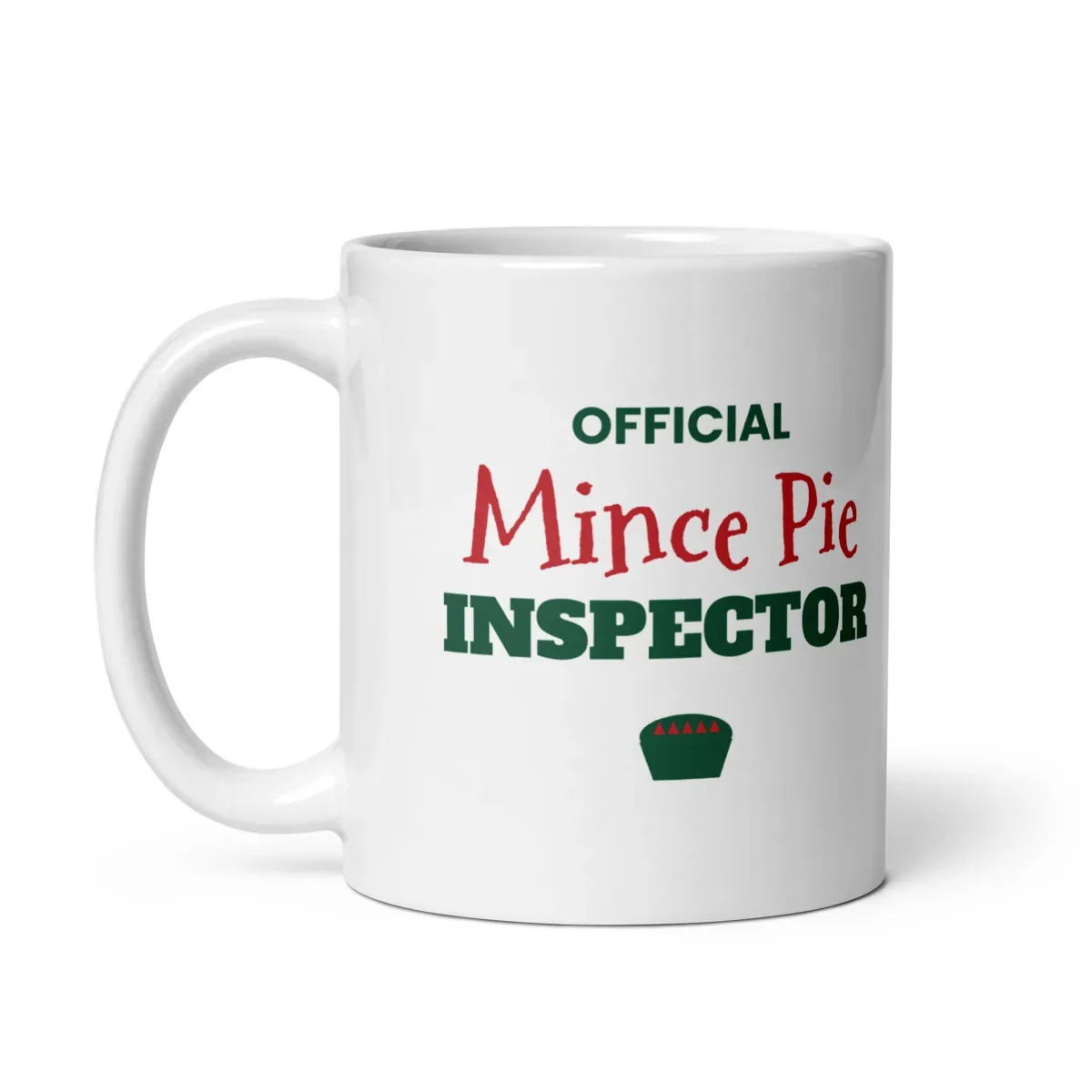 Official Mince Pie Inspector — 11oz mug: Handle side