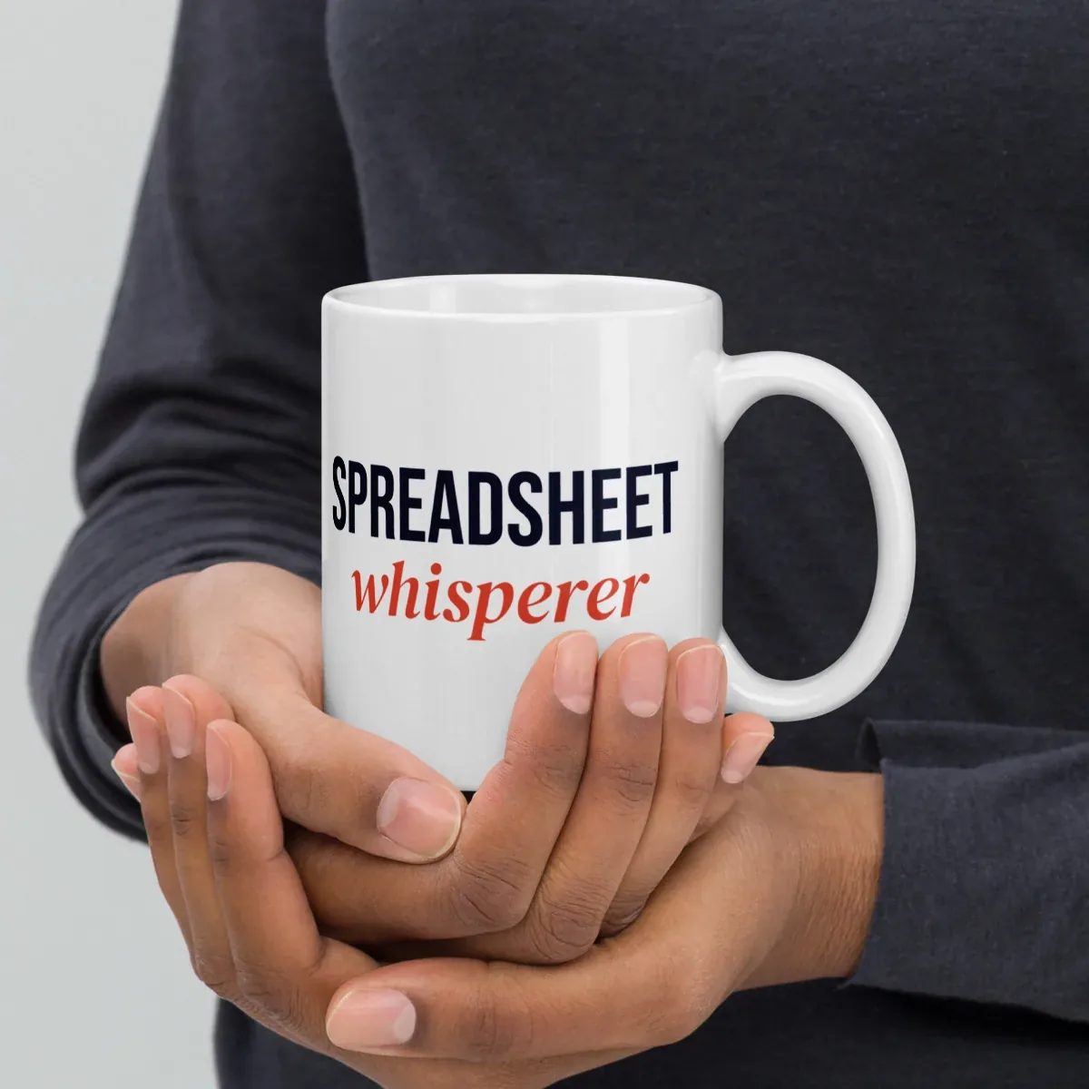 Spreadsheet whisperer — 11oz mug: Lifestyle, handle on right