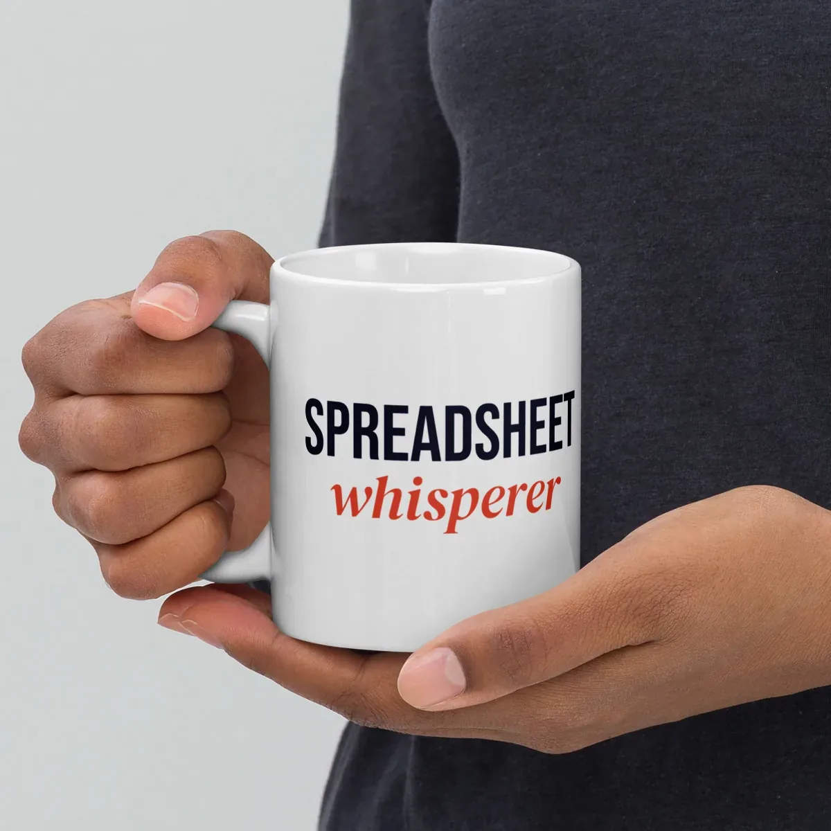 Spreadsheet whisperer — 11oz mug: Lifestyle, handle on left