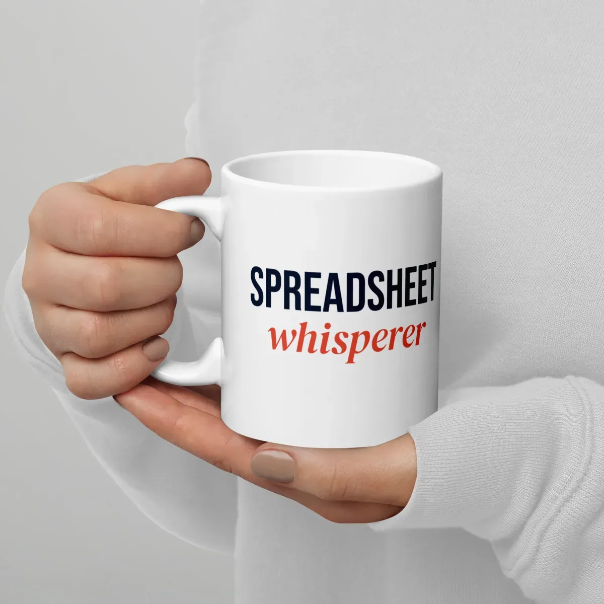 Spreadsheet whisperer — 11oz mug: Lifestyle, handle on left