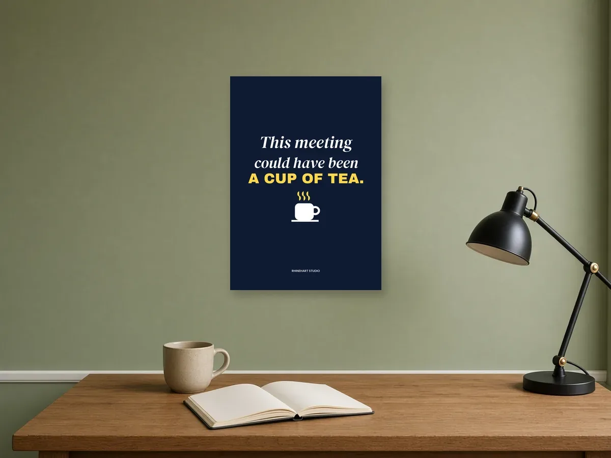 This meeting could have been a cup of tea — A3 art print: Illustrative room scene · frame not included