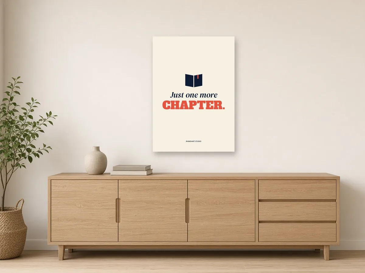 Just one more chapter — A3 art print: Illustrative room scene · frame not included