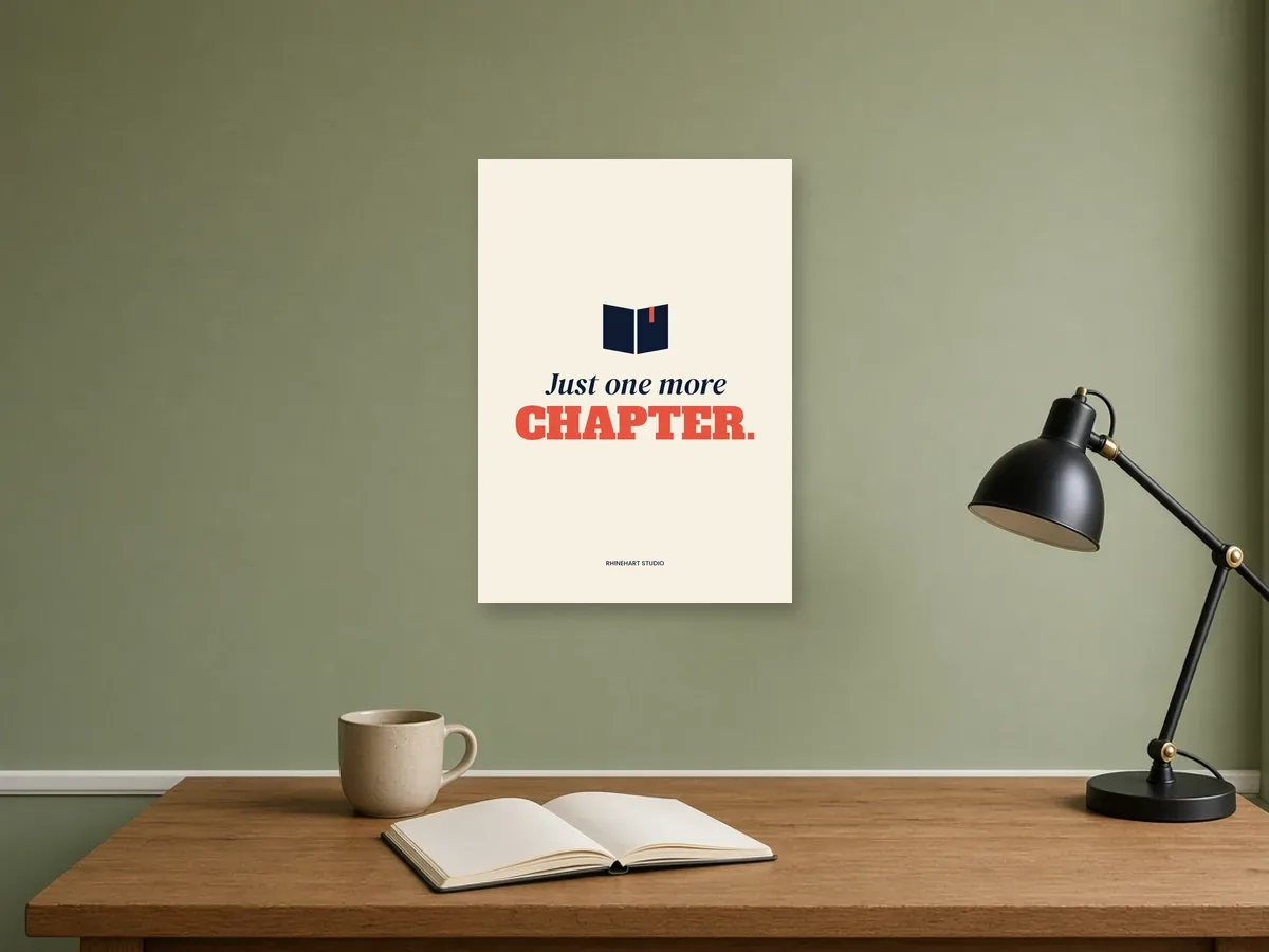 Just one more chapter — A3 art print: Illustrative room scene · frame not included