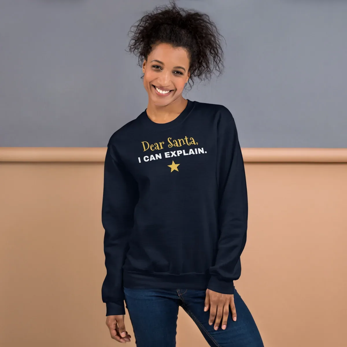 Dear Santa, I can explain — navy unisex sweatshirt: Worn (lifestyle)