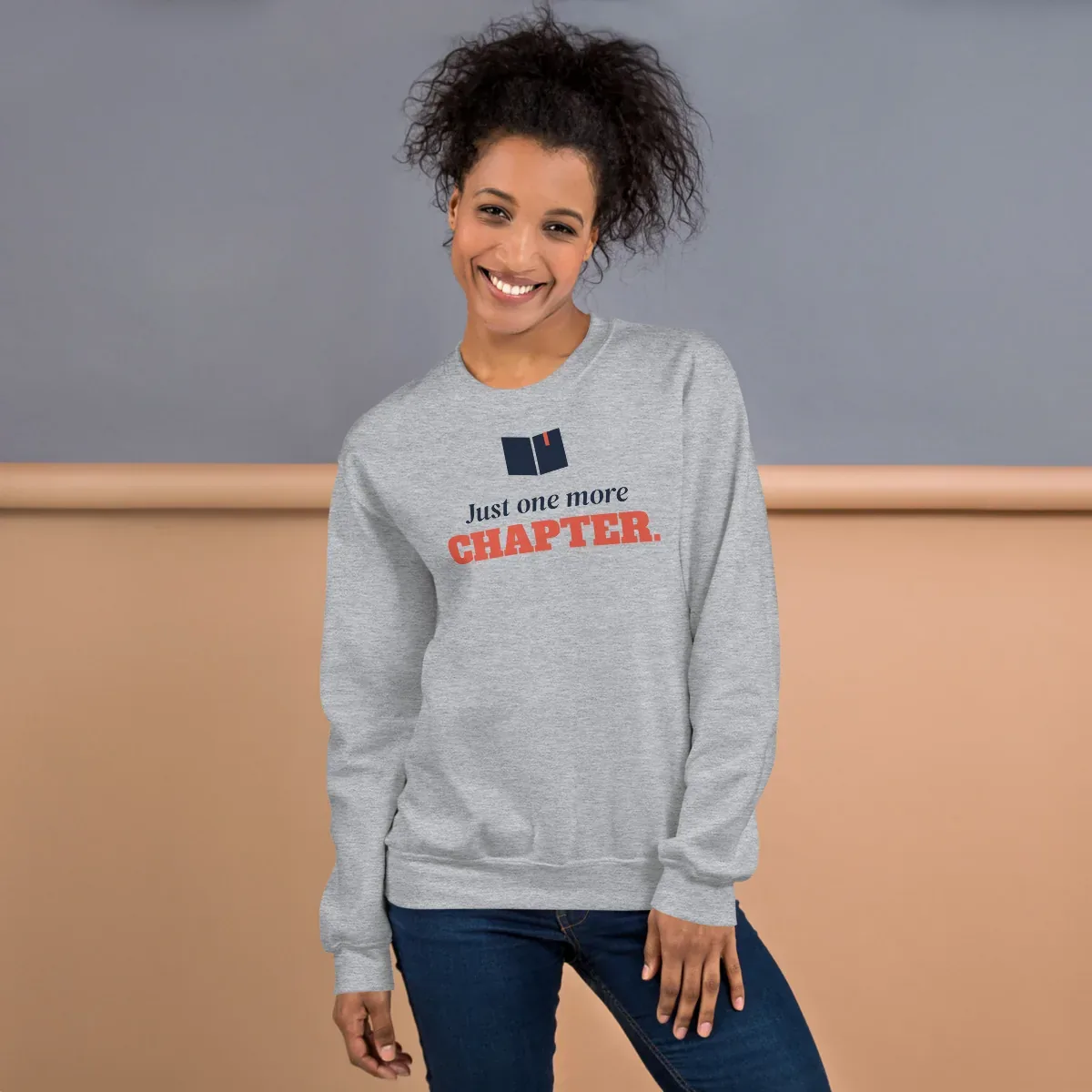 Just one more chapter — sport grey unisex sweatshirt: Worn (lifestyle)