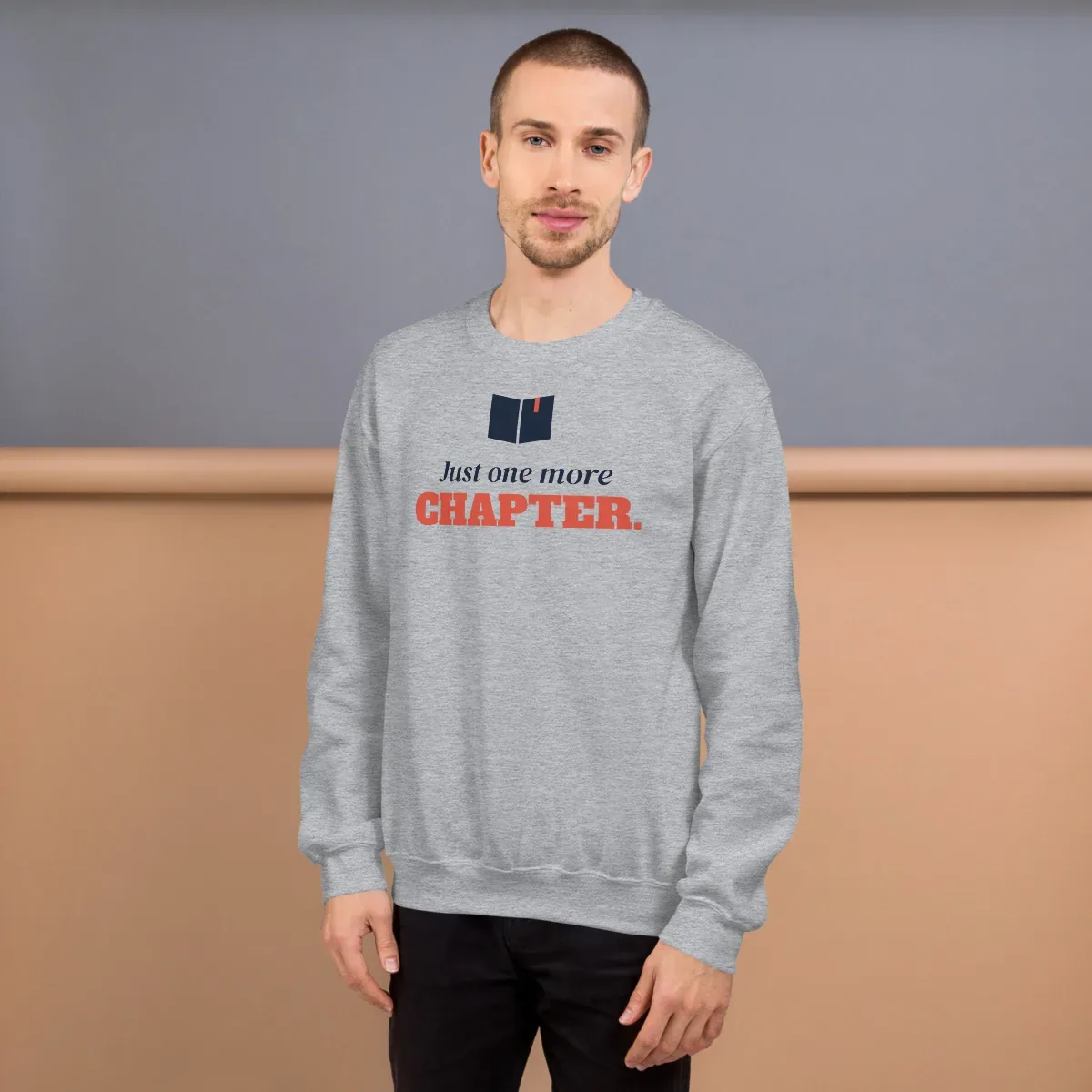 Just one more chapter — sport grey unisex sweatshirt: Worn (lifestyle)