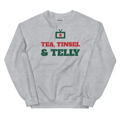Tea, tinsel & telly — sport grey unisex sweatshirt