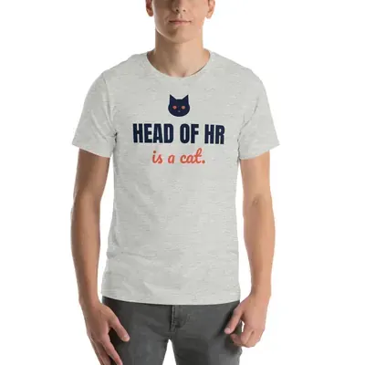 Head of HR is a cat — athletic heather unisex tee