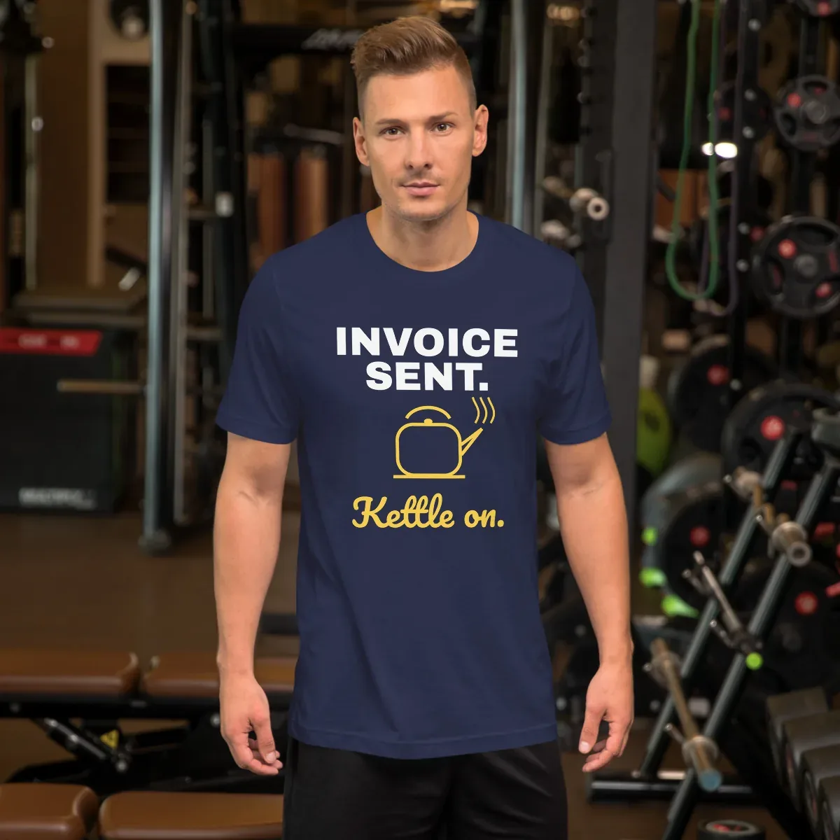 Invoice sent. Kettle on. — unisex tee: Worn (lifestyle)