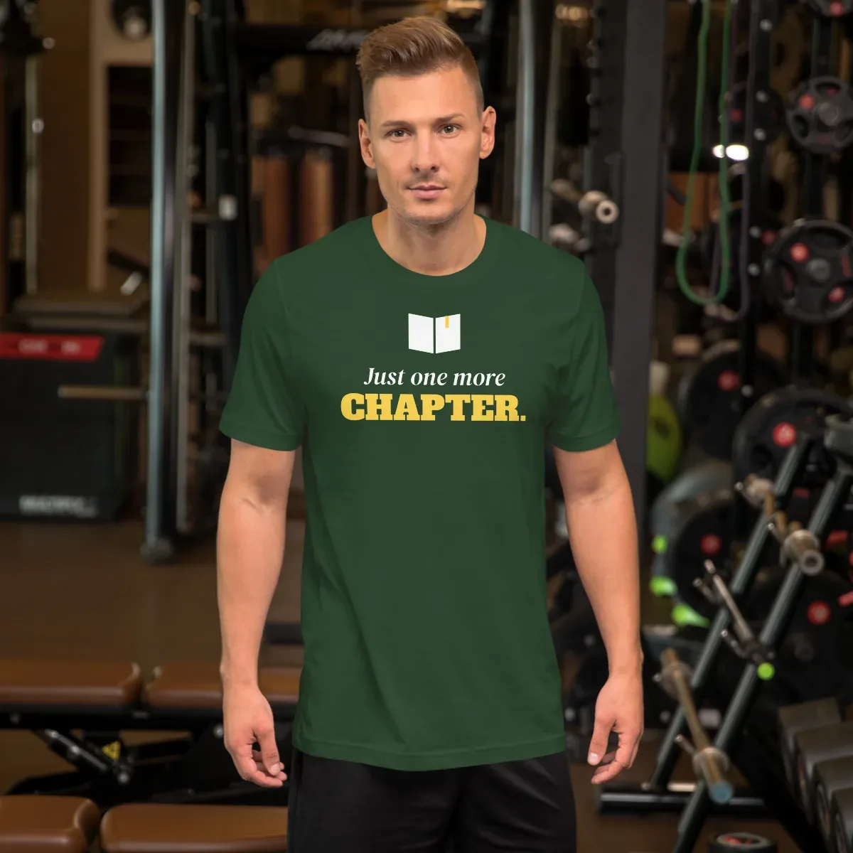 Just one more chapter — forest unisex tee: Worn (lifestyle)