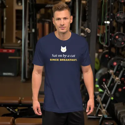 Sat on by a cat since breakfast — navy unisex tee