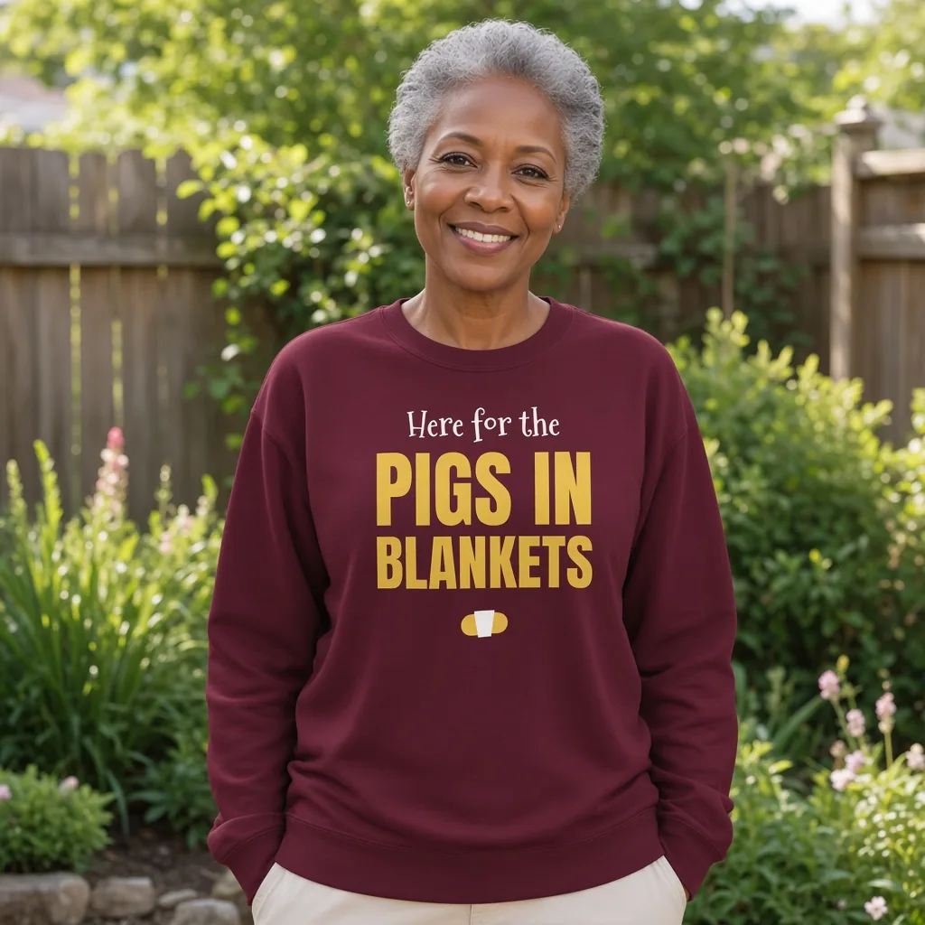 Here for the pigs in blankets — maroon unisex sweatshirt: Illustrative image (AI-generated)