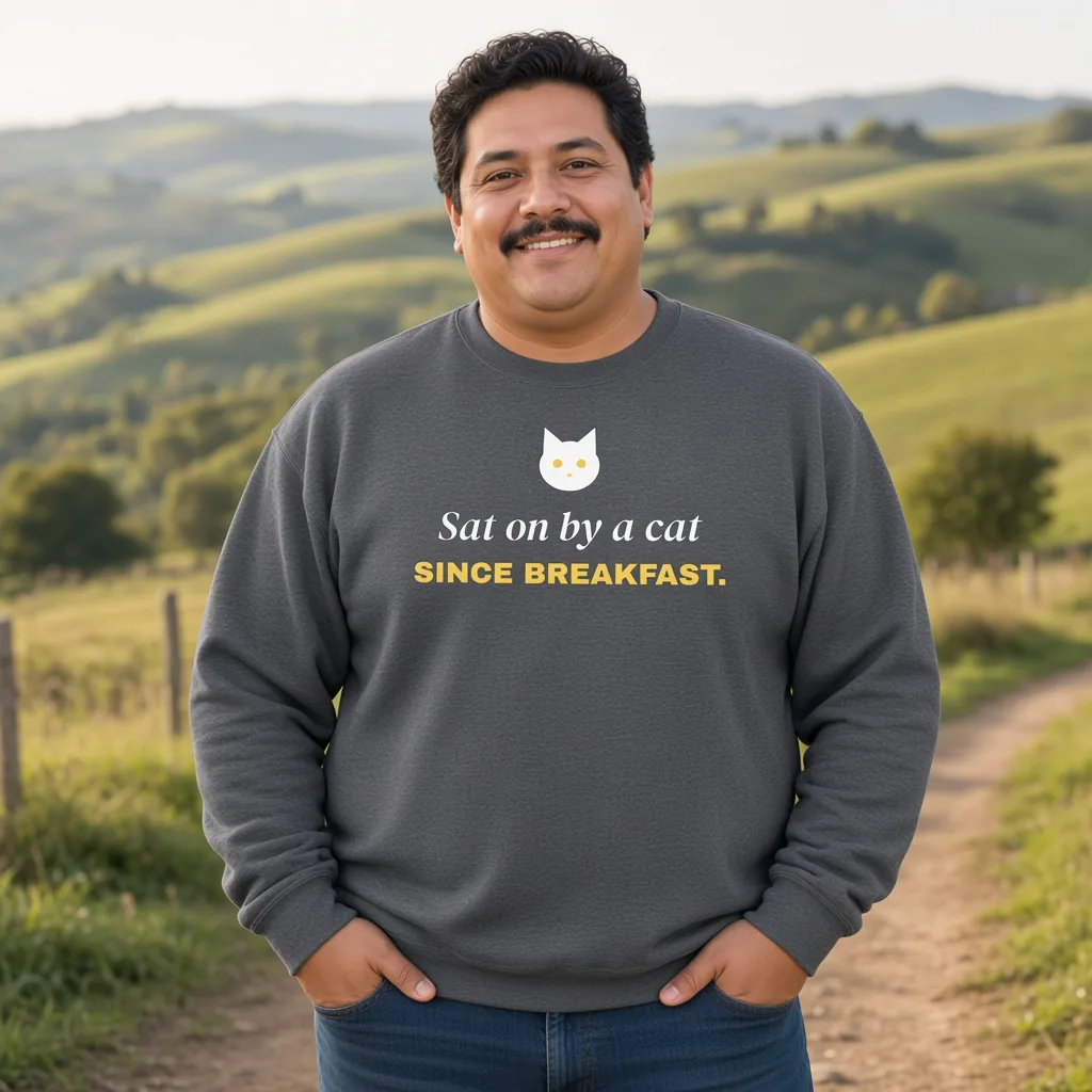 Sat on by a cat since breakfast — dark heather unisex sweatshirt: Illustrative image (AI-generated)