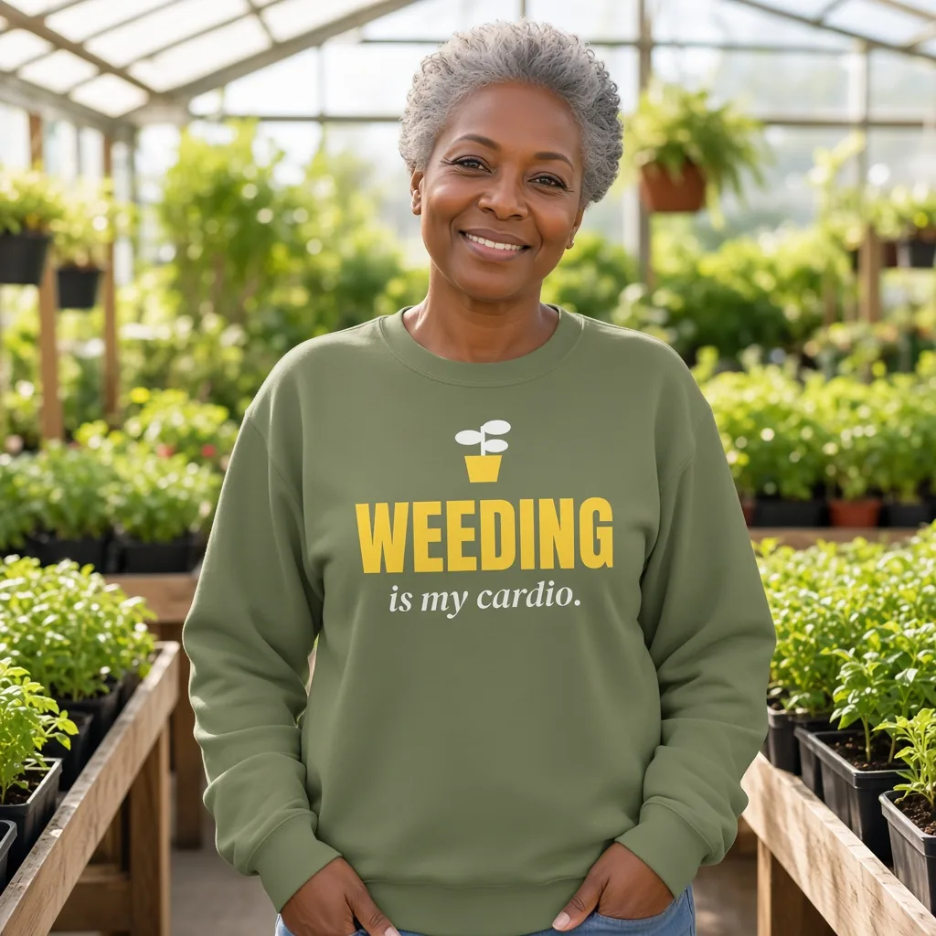 Weeding is my cardio — military green unisex sweatshirt: Illustrative image (AI-generated)